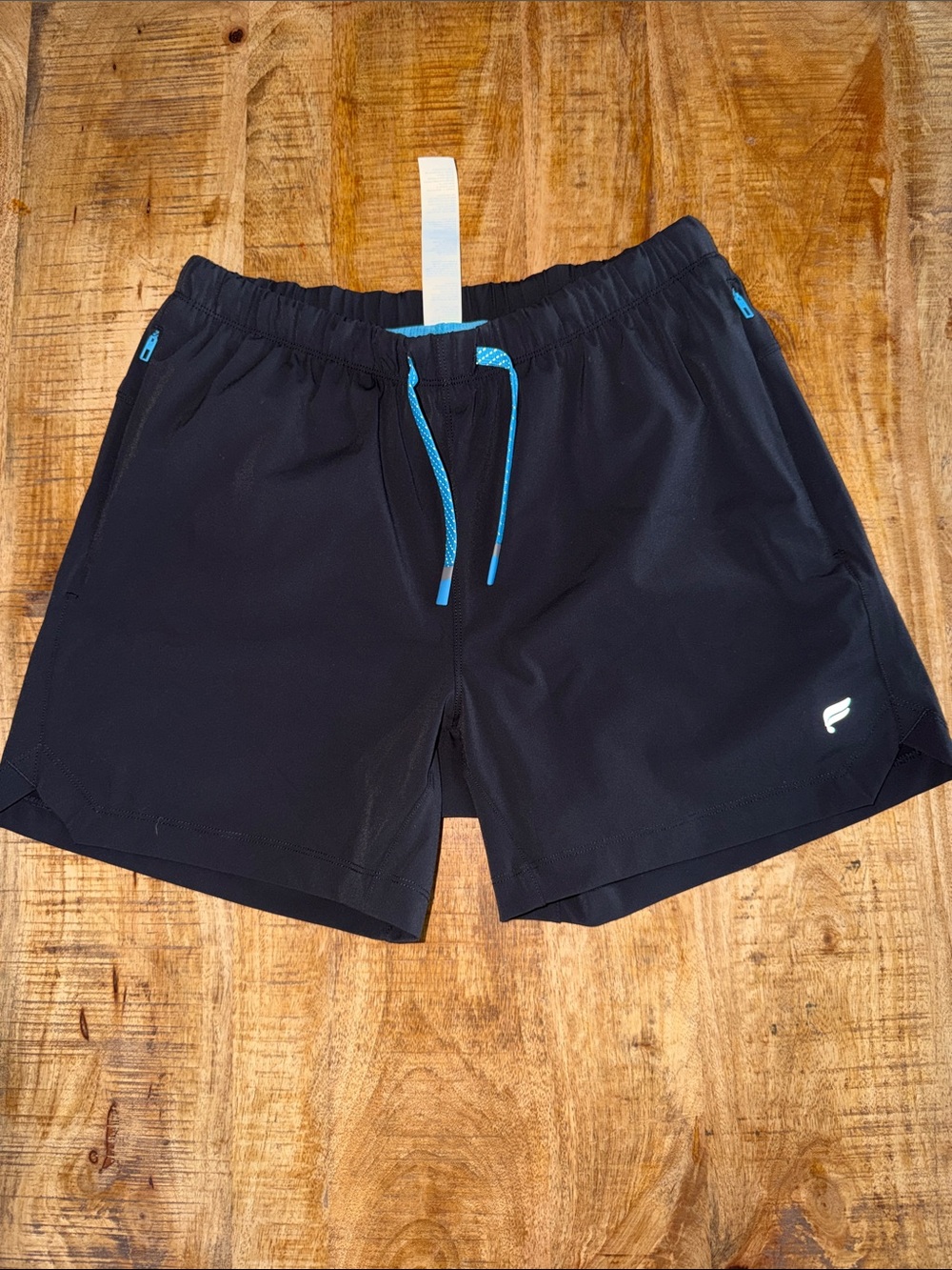 Fabletics Men’s Black Athletic Shorts with Blue Drawstring